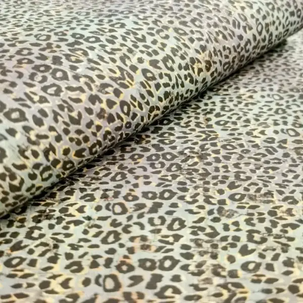 This is a leopard printed pattern on cork fabric