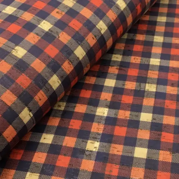 This is a plaid printed pattern on cork fabric