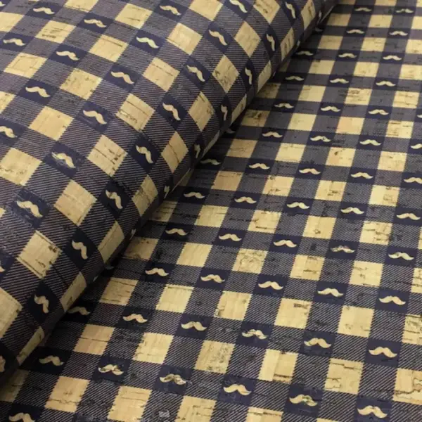 This is a plaid printed pattern on cork fabric