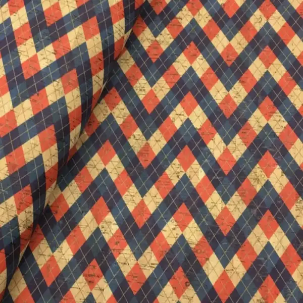 This is a plaid printed pattern on cork fabric