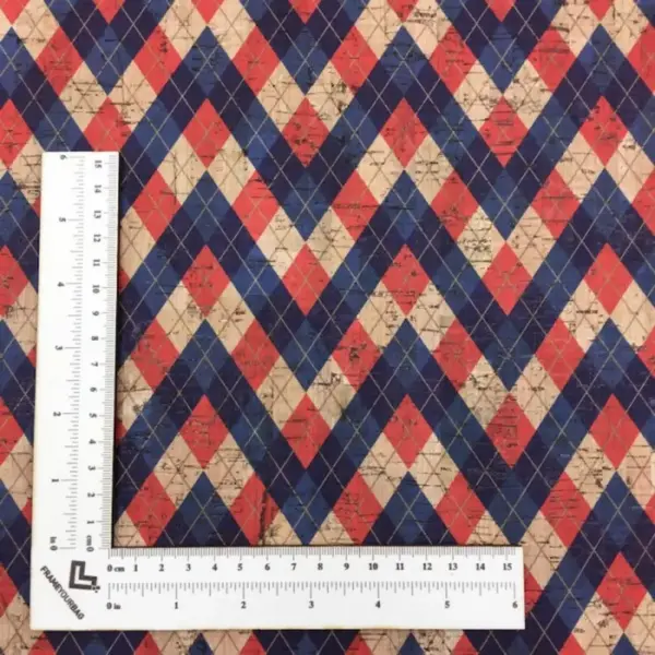 This is a plaid printed pattern on cork fabric