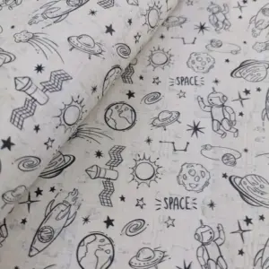 This is a space printed pattern on cork fabric