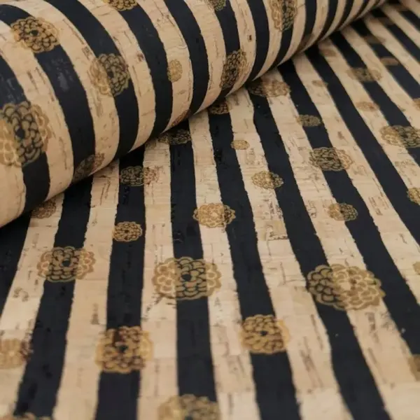 This is a stripes printed pattern on cork fabric