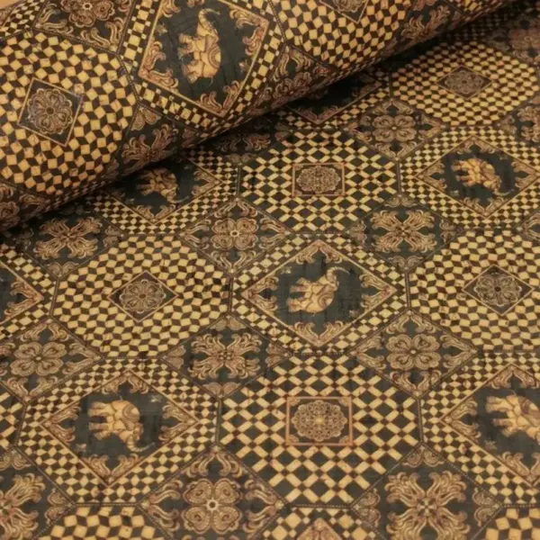 This is a tiles printed pattern on cork fabric