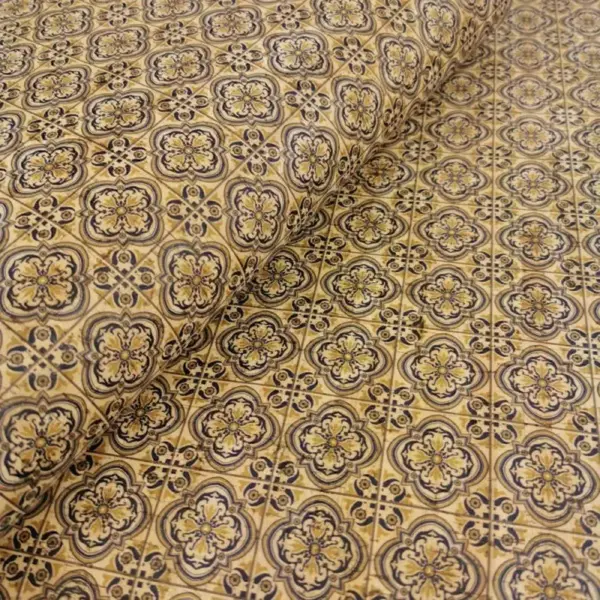 This is a tiles printed pattern on cork fabric