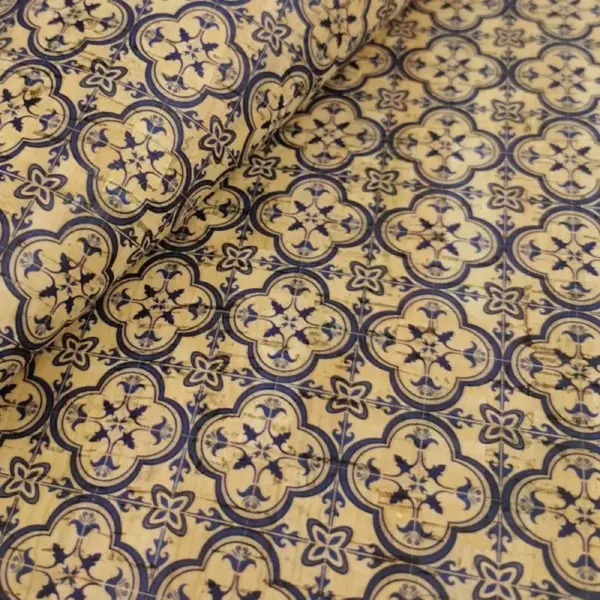 This is a tiles printed pattern on cork fabric