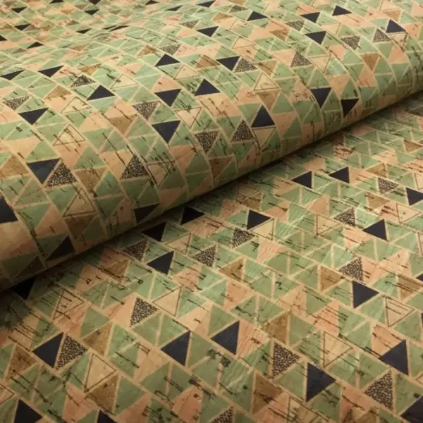 This is a triangles printed pattern on cork fabric