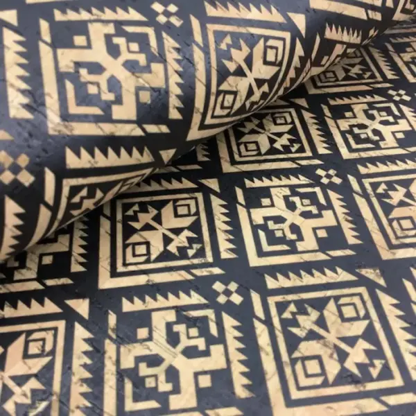 This is a tribal printed pattern on cork fabric