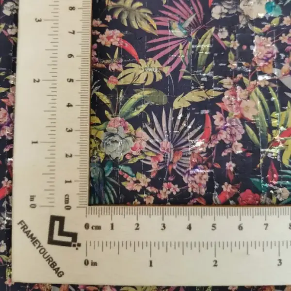 This is a tropical flowers printed pattern on cork fabric