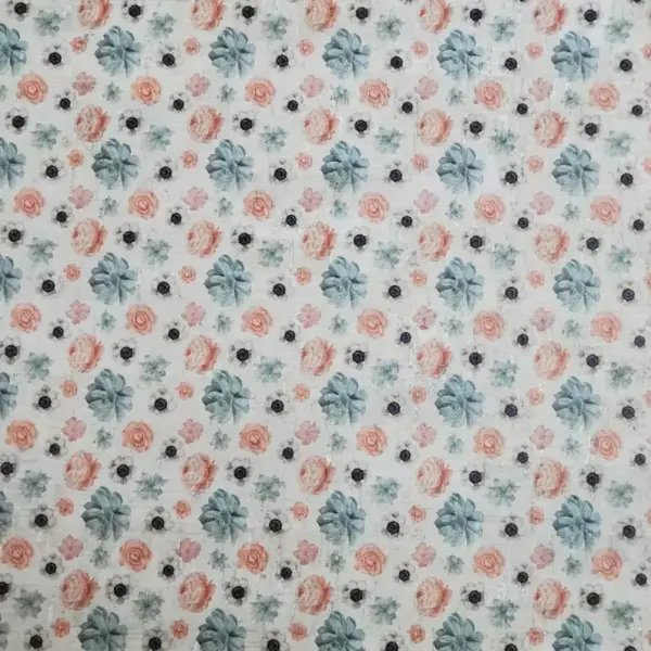 This is a flowers printed pattern on cork fabric