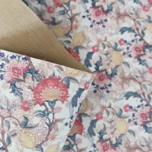 This is a flowers printed pattern on cork fabric