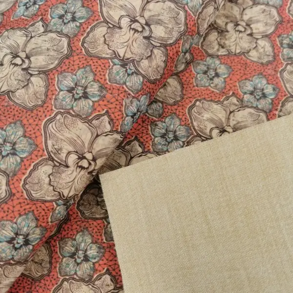 This is a flowers printed pattern on cork fabric