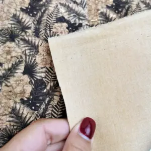 This is a leafs printed pattern on cork fabric