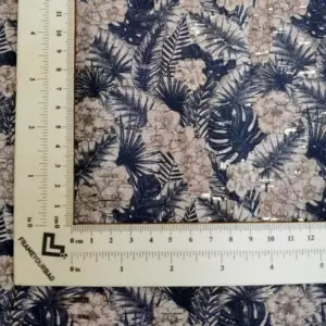 This is a leafs printed pattern on cork fabric