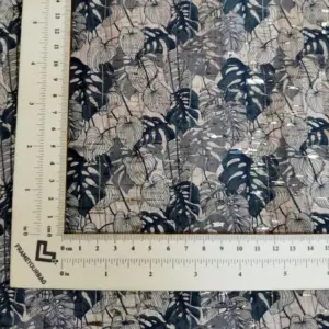 This is a leafs printed pattern on cork fabric