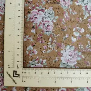 This is a roses printed pattern on cork fabric