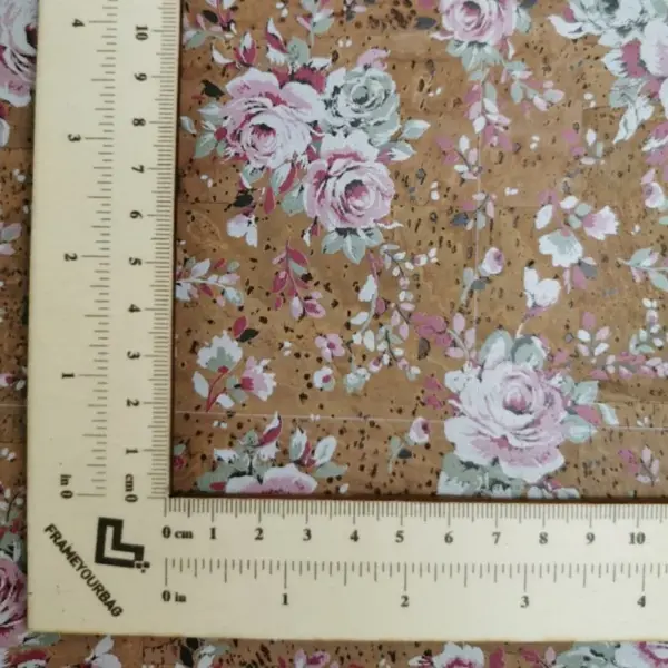 This is a roses printed pattern on cork fabric