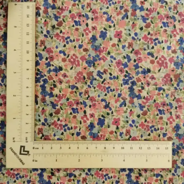 This is a flowers printed pattern on cork fabric