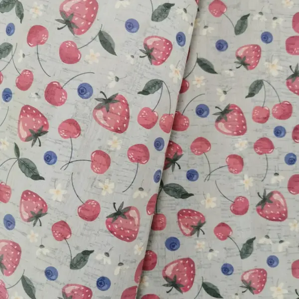 This is a berries printed pattern on cork fabric