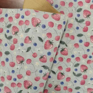 This is a berries printed pattern on cork fabric