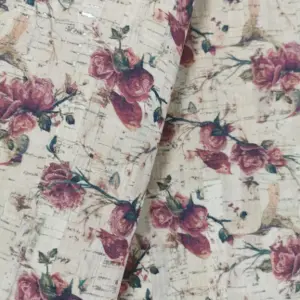 This is a flowers printed pattern on cork fabric