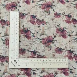 This is a flowers printed pattern on cork fabric