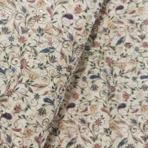 This is a flowers printed pattern on cork fabric