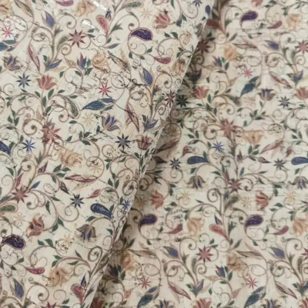 This is a flowers printed pattern on cork fabric