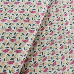 This is a fruits printed pattern on cork fabric