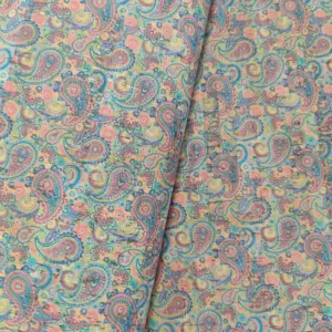 This is a paisley printed pattern on cork fabric