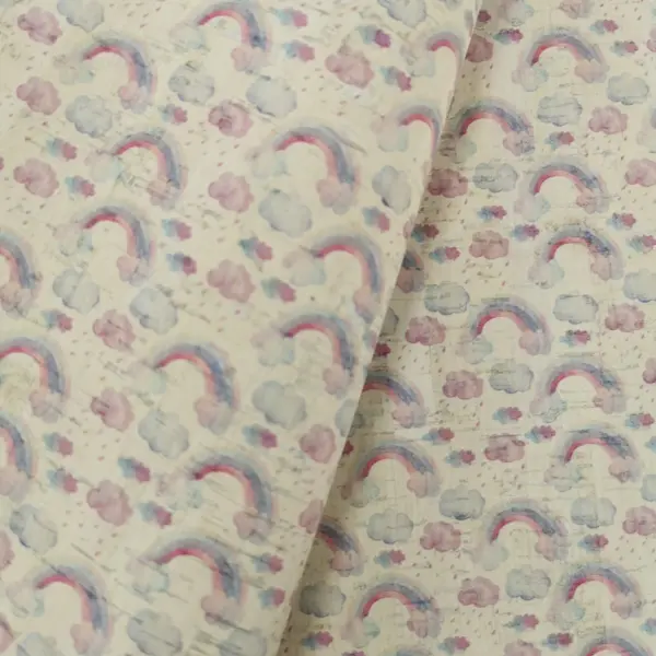 This is a rainbow printed pattern on cork fabric