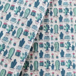 This is a succulents printed pattern on cork fabric