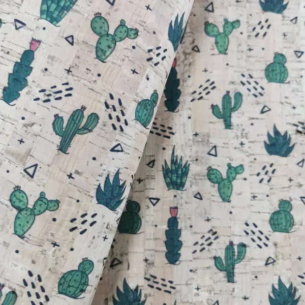 This is a succulents printed pattern on cork fabric