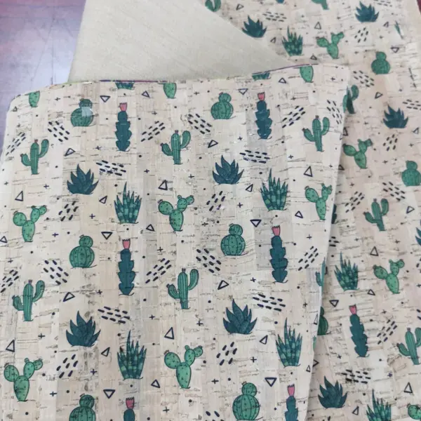 This is a succulents printed pattern on cork fabric