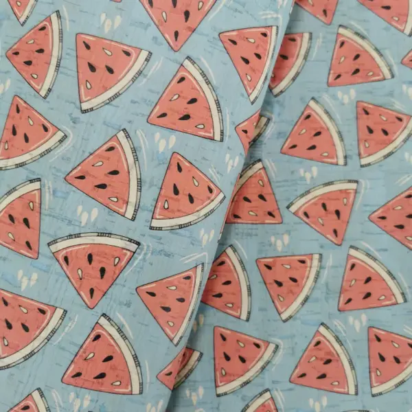 This is a watermelon printed pattern on cork fabric