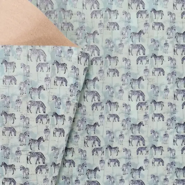 This is a zebra printed pattern on cork fabric