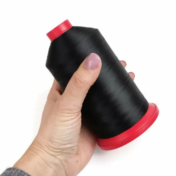 This is a black polyester sewing thread